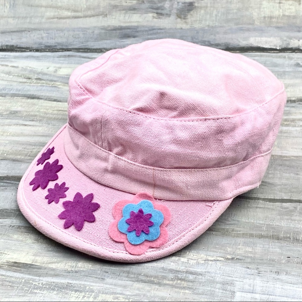 Y2K Pink Military Cadet Cap Flower Detail Newsboy Army  Hat Floral Vintage